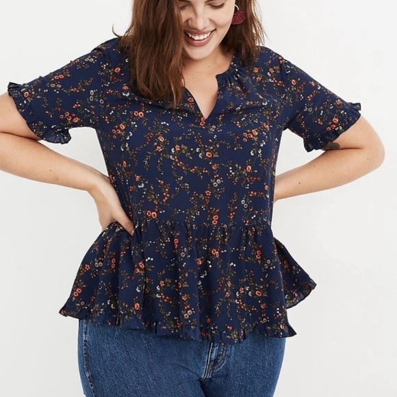 Madewell Tops - Madewell Silk Stanza Ruffle Hem Top Moonless
Ditsy Floral Blouse Shirt 100% Silk